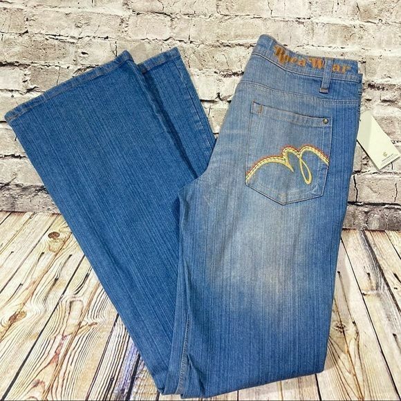 Rocawear Jeans Women’s Sz.9 Blue Retro Dark Wash Flare Y2K Rockstar - Picture 4 of 7